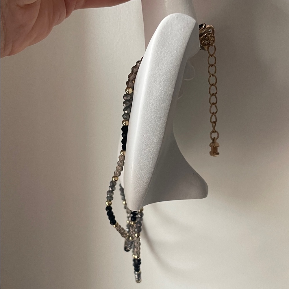 Multi-Strand Black, Gray & Gold Beaded Necklace - Women Jewelry - Picture 7 of 7